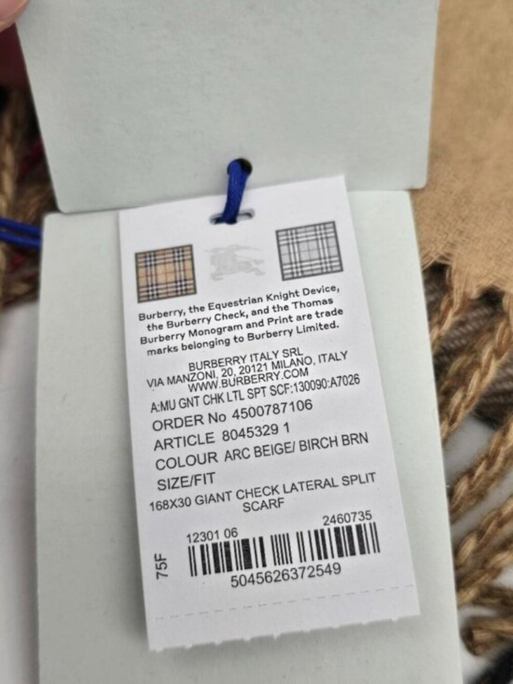 NWT Authentic Burberry Brown Vintage Check Logo Scarf Wool - Picture 5 of 12